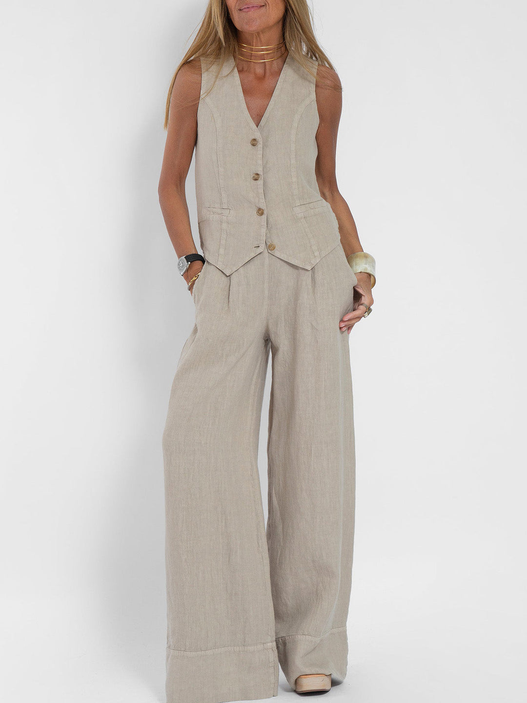 Aira - Ensemble Gilet Boutonné & Pantalon Large