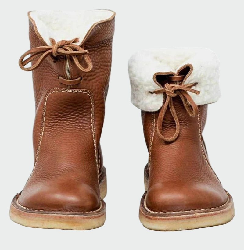 Bottes pour hommes en cuir imperméable avec doublure en laine