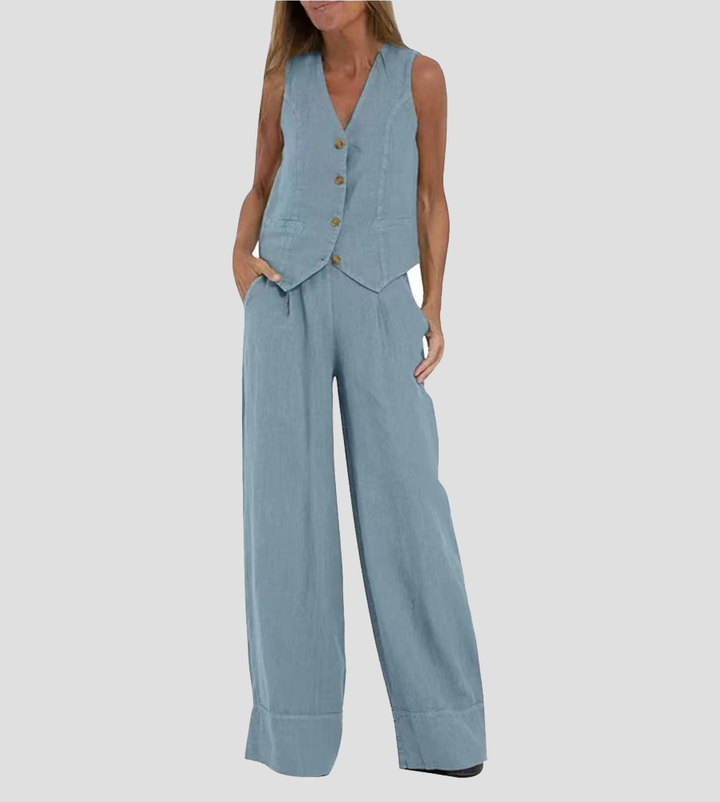 Aira - Ensemble Gilet Boutonné & Pantalon Large